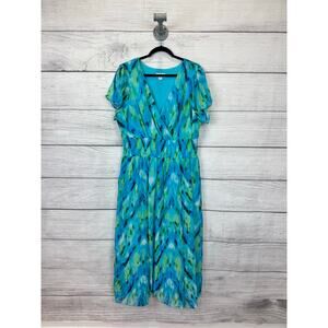 K.Jordan Plus Size Blue & Green Waisted Midi Dress Size 18W